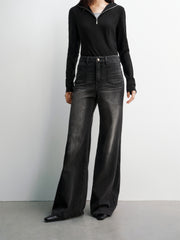 Women's Washed Wide-Leg Slightly Flared Pants