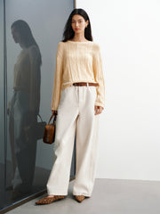Women's Cropped Loose-Fit Cable-Knit Top