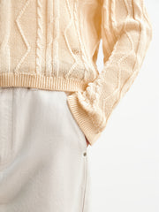 Women's Cropped Loose-Fit Cable-Knit Top