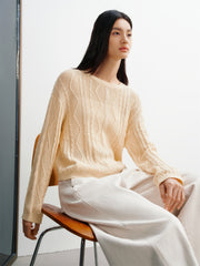 Women's Cropped Loose-Fit Cable-Knit Top