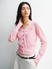 Women's Cropped V-Neck Knit Cardigan