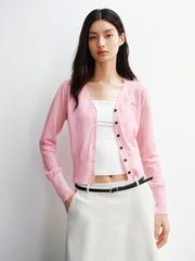 Women's Cropped V-Neck Knit Cardigan