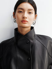 Women's Lambskin Stand-Collar Moto Jacket