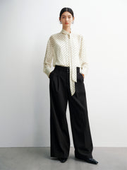 Women's Polka-Dot Long-Sleeve Shirt with Tie Neck