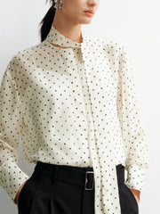 Women's Polka-Dot Long-Sleeve Shirt with Tie Neck