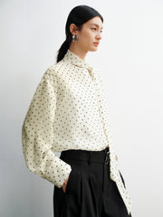 Women's Polka-Dot Long-Sleeve Shirt with Tie Neck