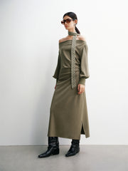 Women's Off-Shoulder Long-Sleeve Knit Dress