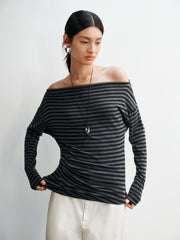 Women's Striped Straight-Neck Long-Sleeve T-Shirt
