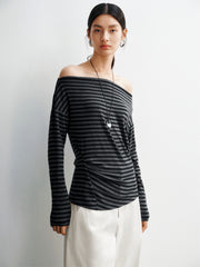 Women's Striped Straight-Neck Long-Sleeve T-Shirt