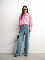 Women's Cropped Oversized Shirt with Drawstring Hem