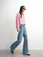 Women's Cropped Oversized Shirt with Drawstring Hem