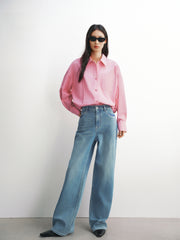 Women's Cropped Oversized Shirt with Drawstring Hem