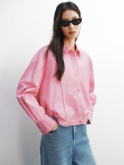 Women's Cropped Oversized Shirt with Drawstring Hem