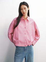 Women's Cropped Oversized Shirt with Drawstring Hem