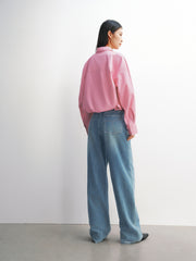 Women's Cropped Oversized Shirt with Drawstring Hem