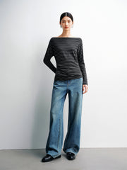 Women's Striped Straight-Neck Long-Sleeve T-Shirt