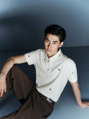 Men's Beige Sorona Cooling Embroidered Polo Shirt