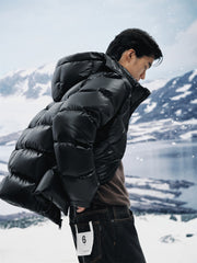 Men's Glossy Hooded Goose Down Jacket