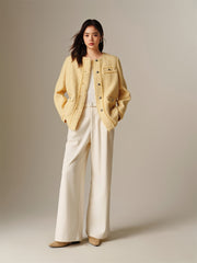 Women's Tweed-Texture Padded Jacket with Raw Edges