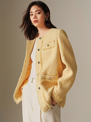 Women's Tweed-Texture Padded Jacket with Raw Edges