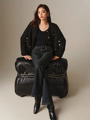 Women's Tweed-Texture Padded Jacket with Raw Edges