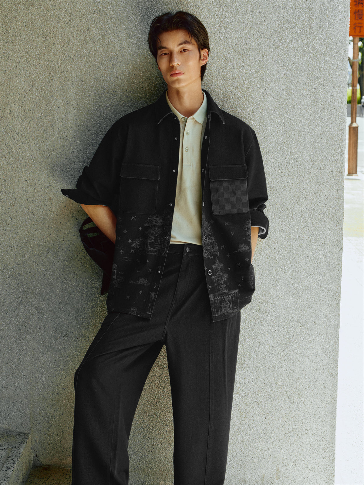 Men's Printed Denim Shirt