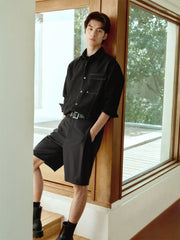 Men's Houndstooth Shirt with Contrast Topstitching