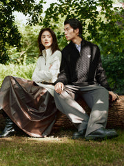 Men's Beige Wool-Blend Cable Knit Sweater