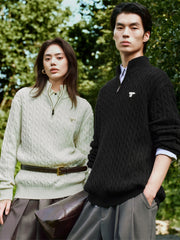 Men's Beige Wool-Blend Cable Knit Sweater