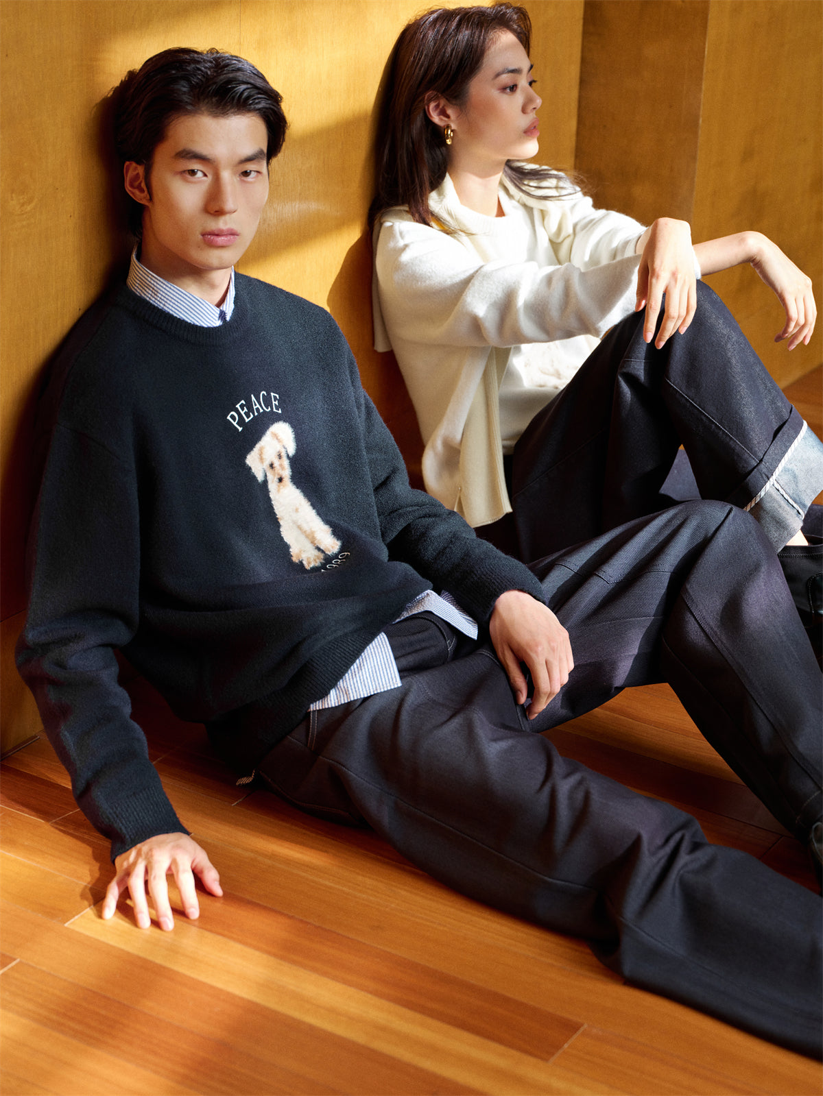 Men's Beige Textured Jacquard Sweater