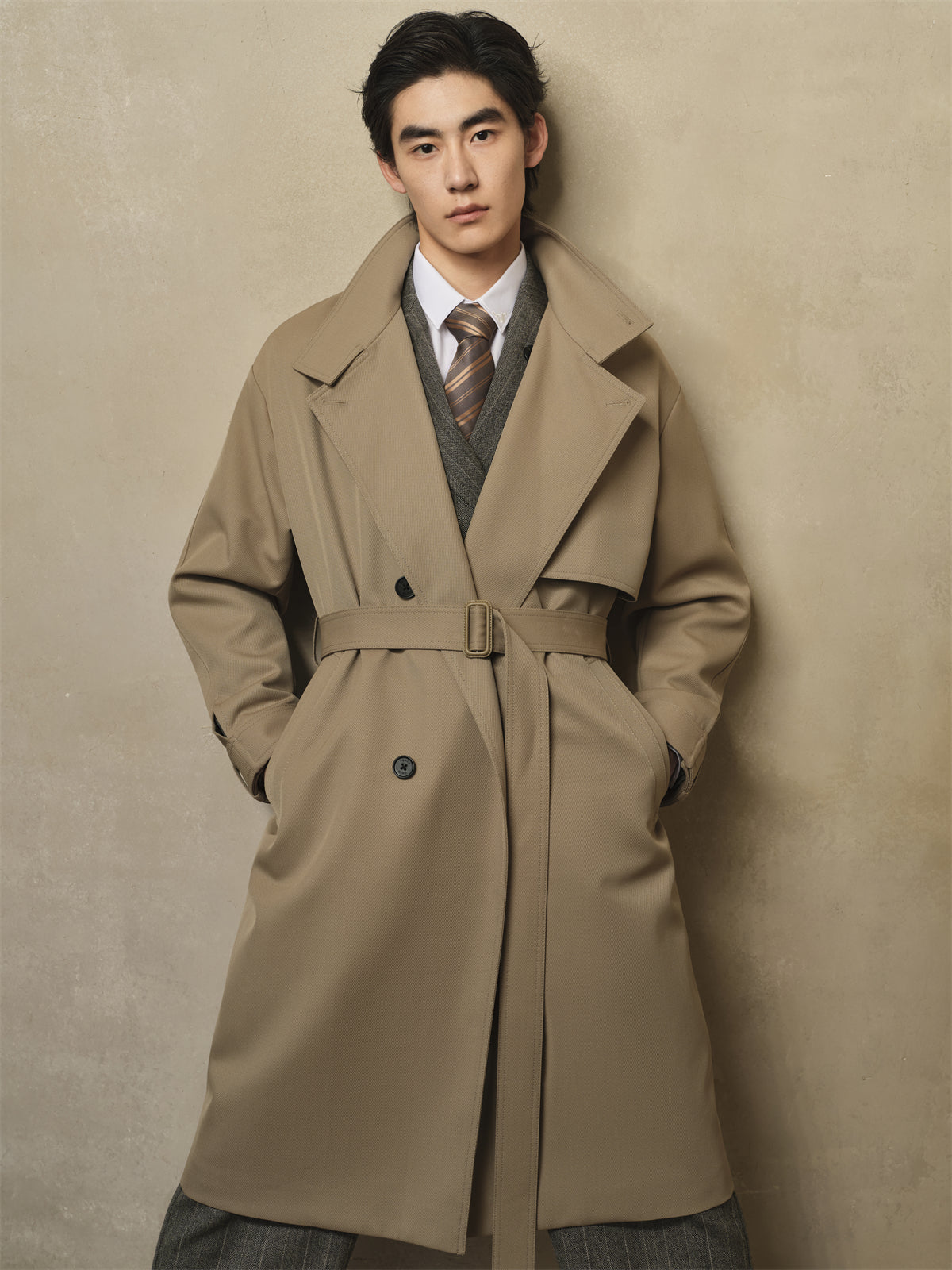 Men's Long Oversized Wool Trench Coat