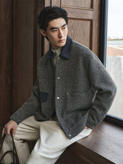 Men's Tweed-Texture Jacket with Suede Trim