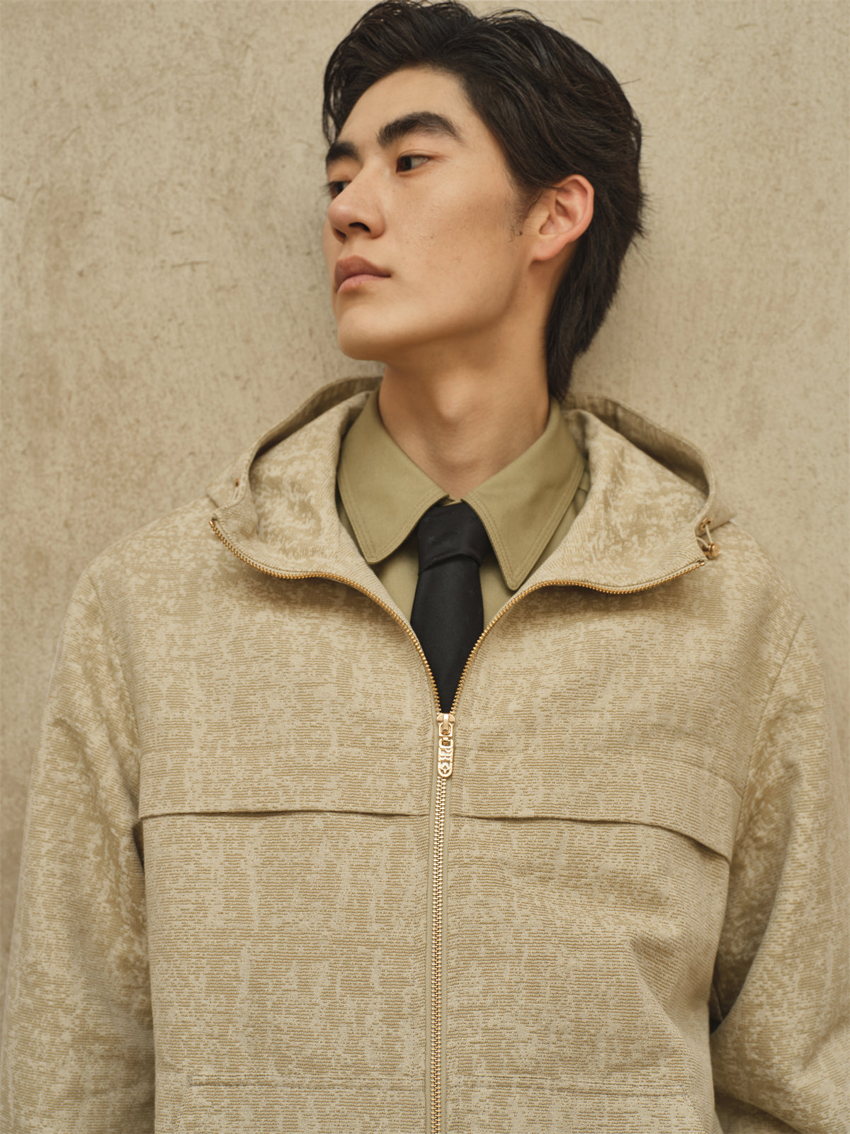 Men's Tweed-Texture Hooded Jacket