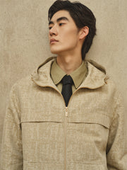 Men's Tweed-Texture Hooded Jacket