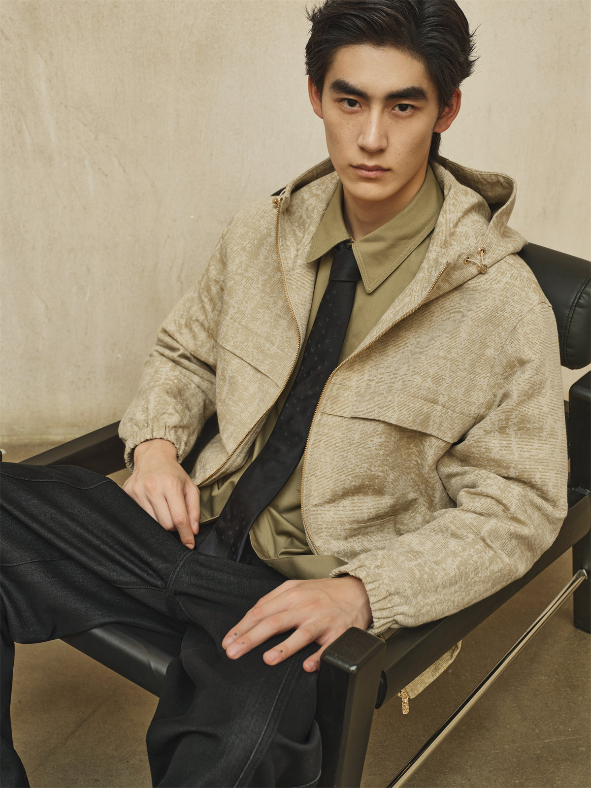 Men's Tweed-Texture Hooded Jacket