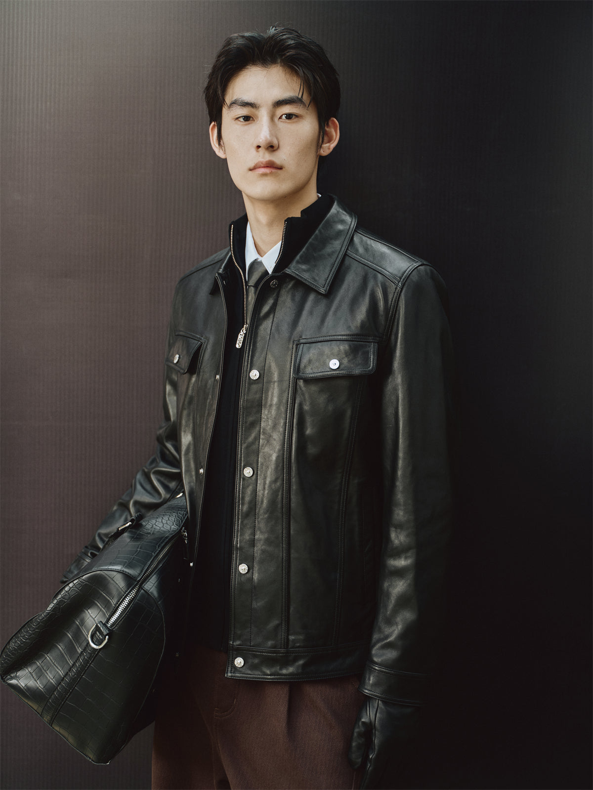 Men's Waxed Slim-Fit Leather Jacket