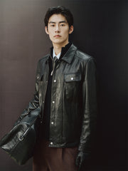 Men's Waxed Slim-Fit Leather Jacket