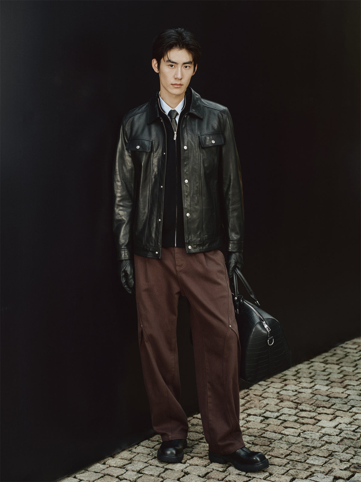 Men's Waxed Slim-Fit Leather Jacket