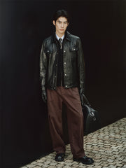 Men's Waxed Slim-Fit Leather Jacket