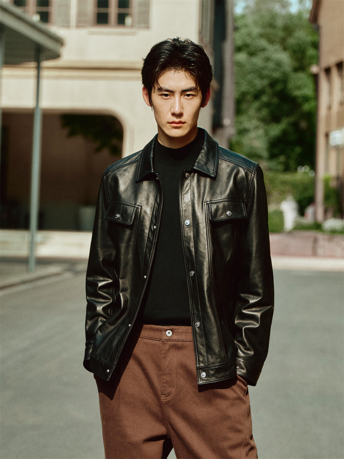 Men's Waxed Slim-Fit Leather Jacket