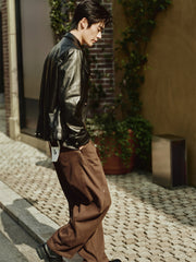 Men's Waxed Slim-Fit Leather Jacket
