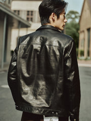Men's Waxed Slim-Fit Leather Jacket