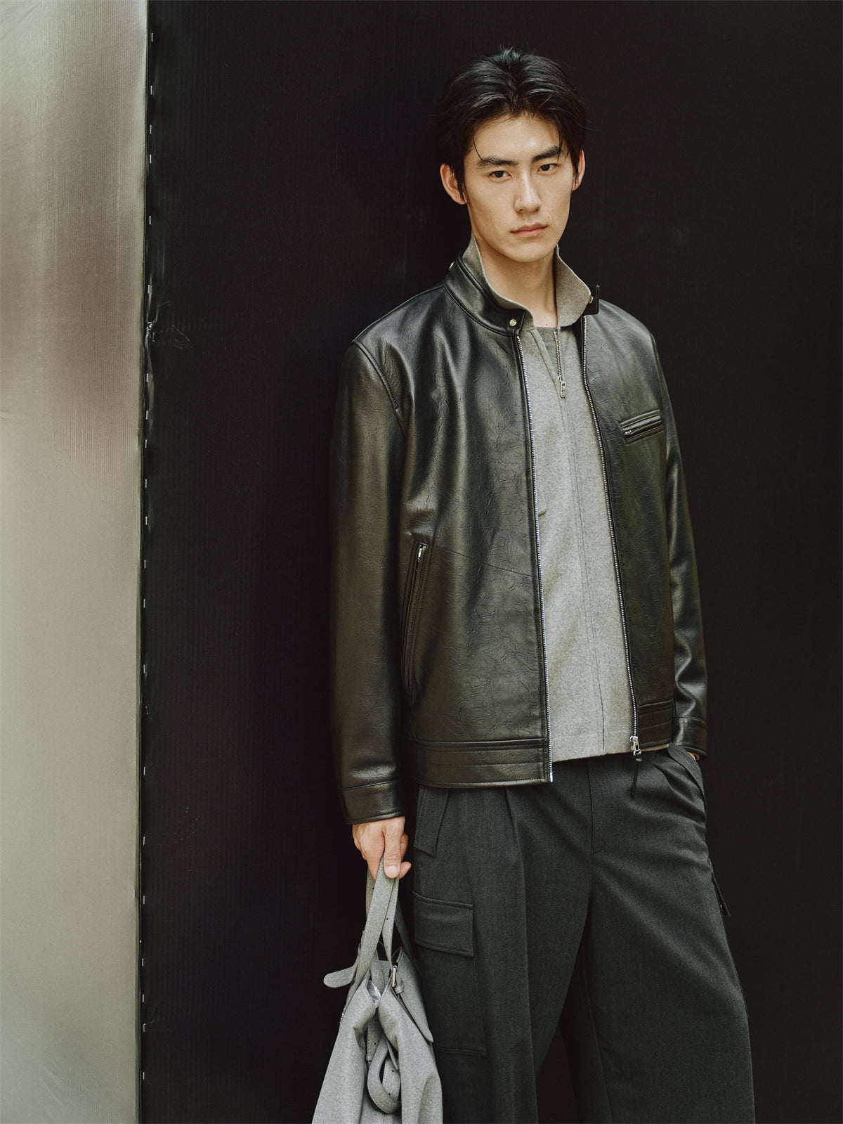 Men's Stand-Collar Moto Leather Jacket