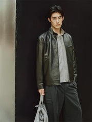 Men's Stand-Collar Moto Leather Jacket