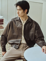 Men's Short Brown Leather Jacket