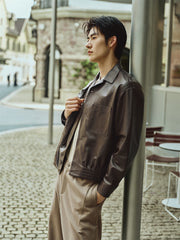 Men's Short Brown Leather Jacket