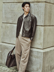 Men's Short Brown Leather Jacket