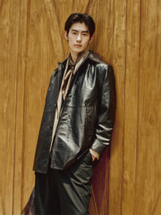 Men's Mid-Length Trench-Style Leather Coat