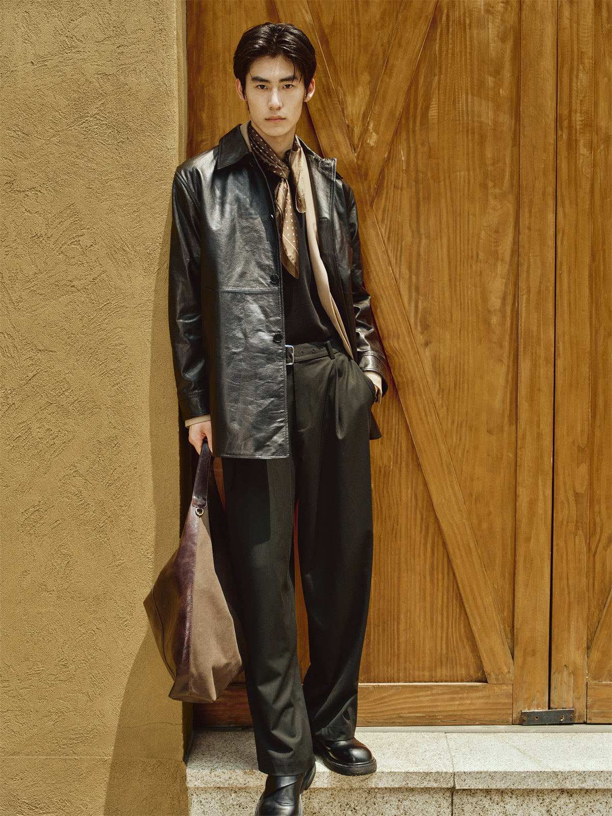 Men's Mid-Length Trench-Style Leather Coat