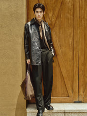 Men's Mid-Length Trench-Style Leather Coat